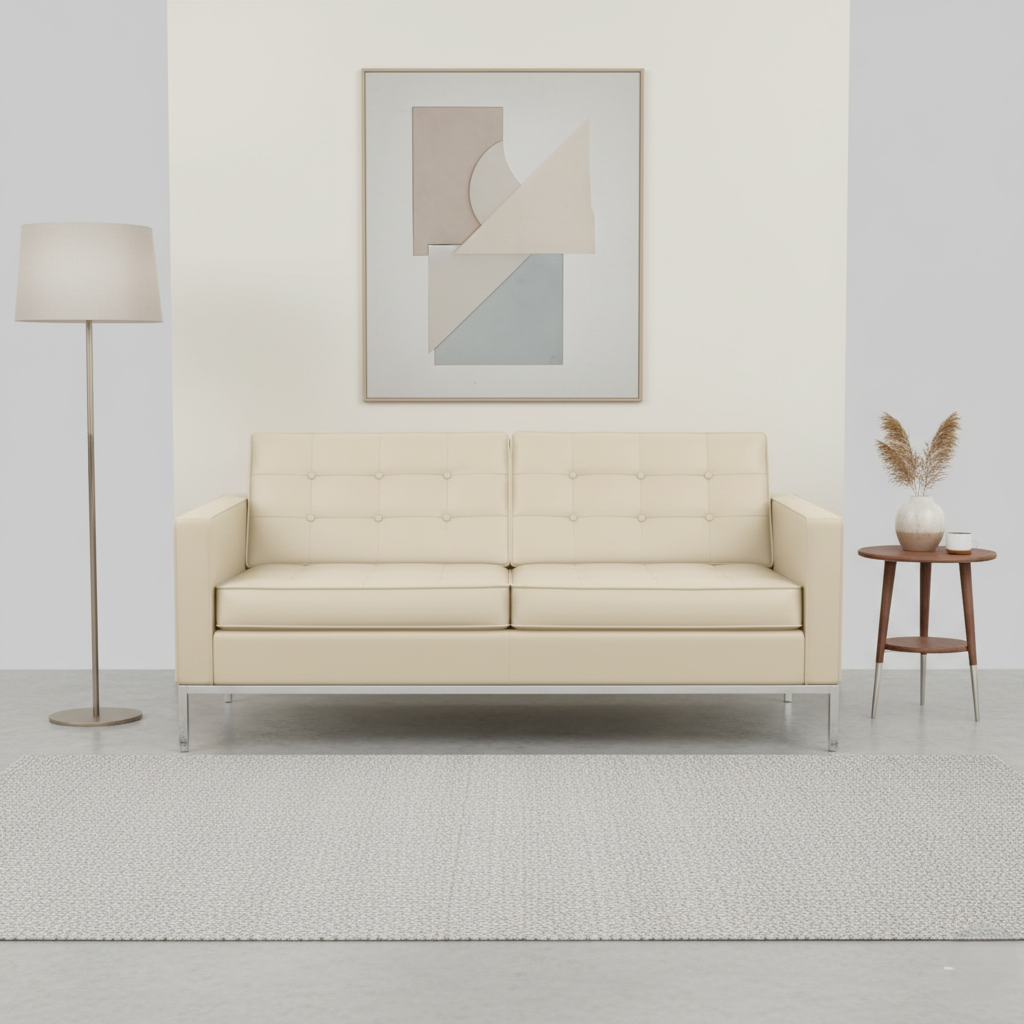 2 Seater Sofa For Home Furniture Made in Marandi wood with Leatherette Upholstery and Metal Legs