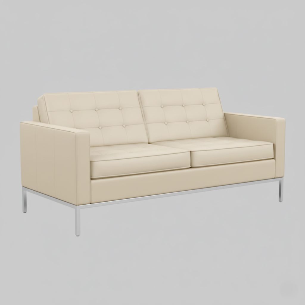 घरेलू फर्नीचर के लिए 3 सीटर सोफा, लेदरेट असबाब और धातु के पैरों के साथ मरांडी लकड़ी से बना है