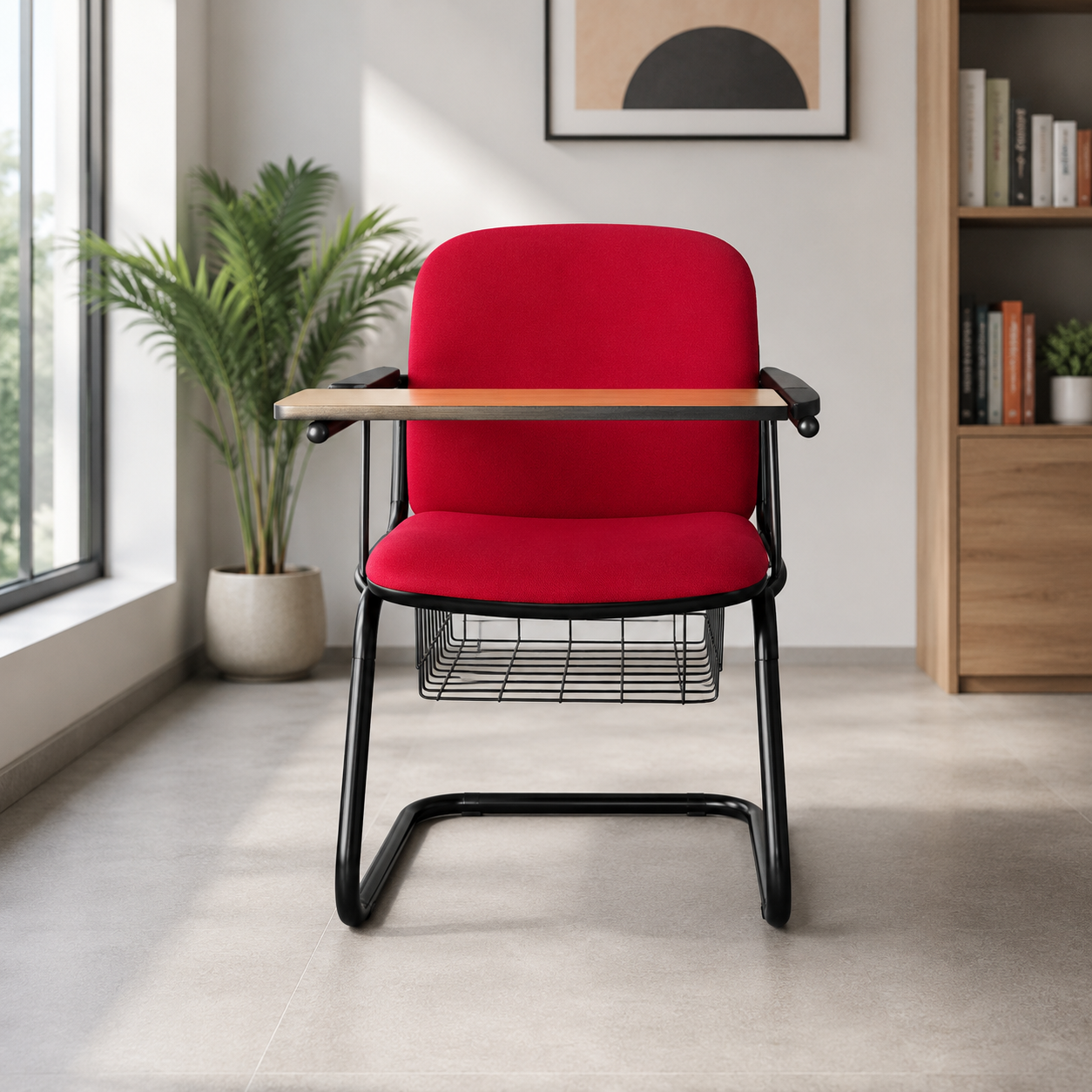 Modern Study Chair in Metal Frame Legs Base with Wooden Writing Pad