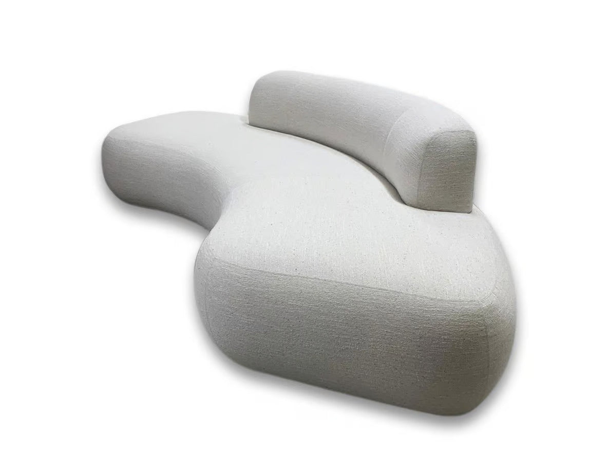 Off White 3 Seater Fabric Sofa with Wooden Base -