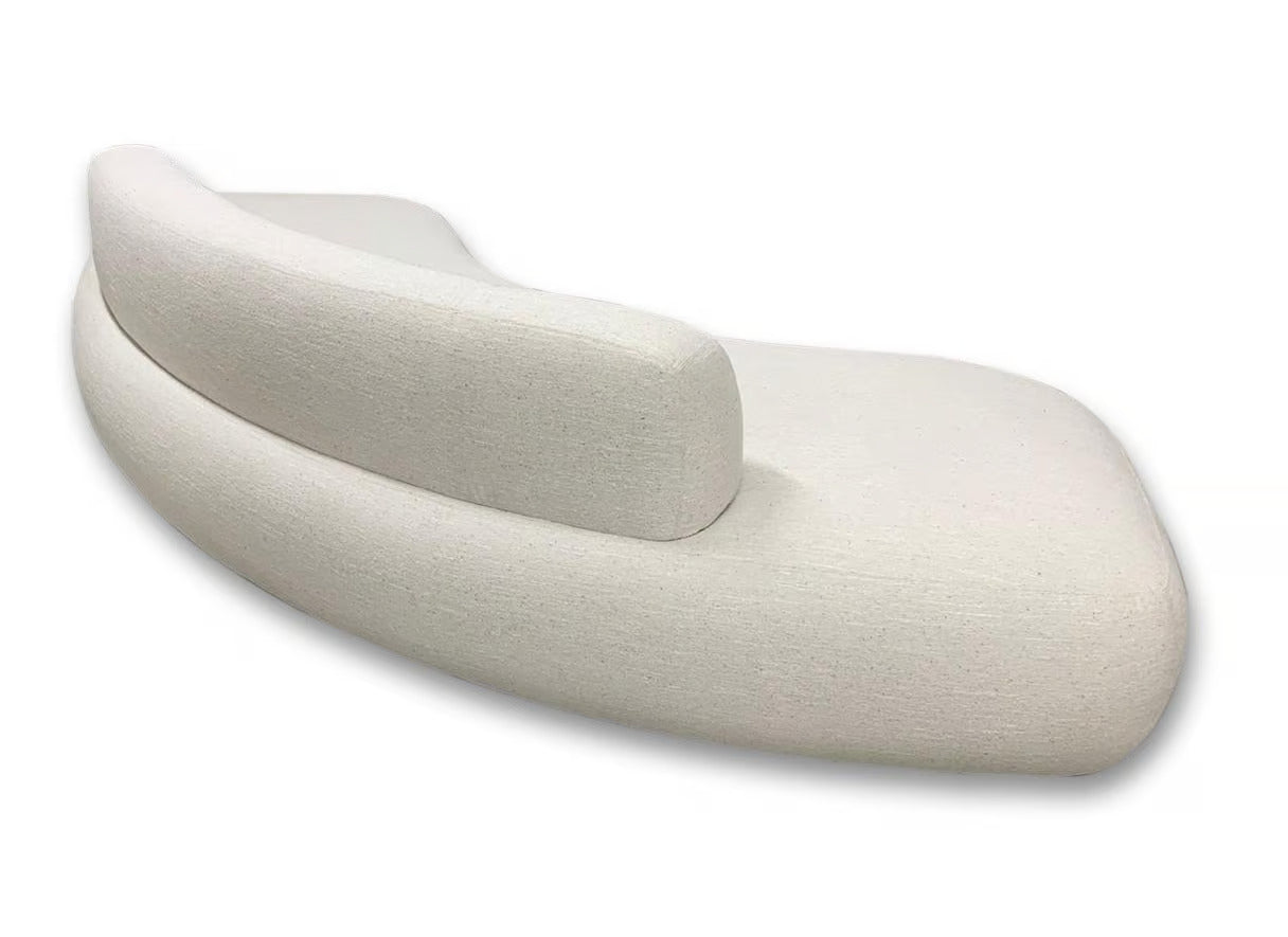 Off White 3 Seater Fabric Sofa with Wooden Base -