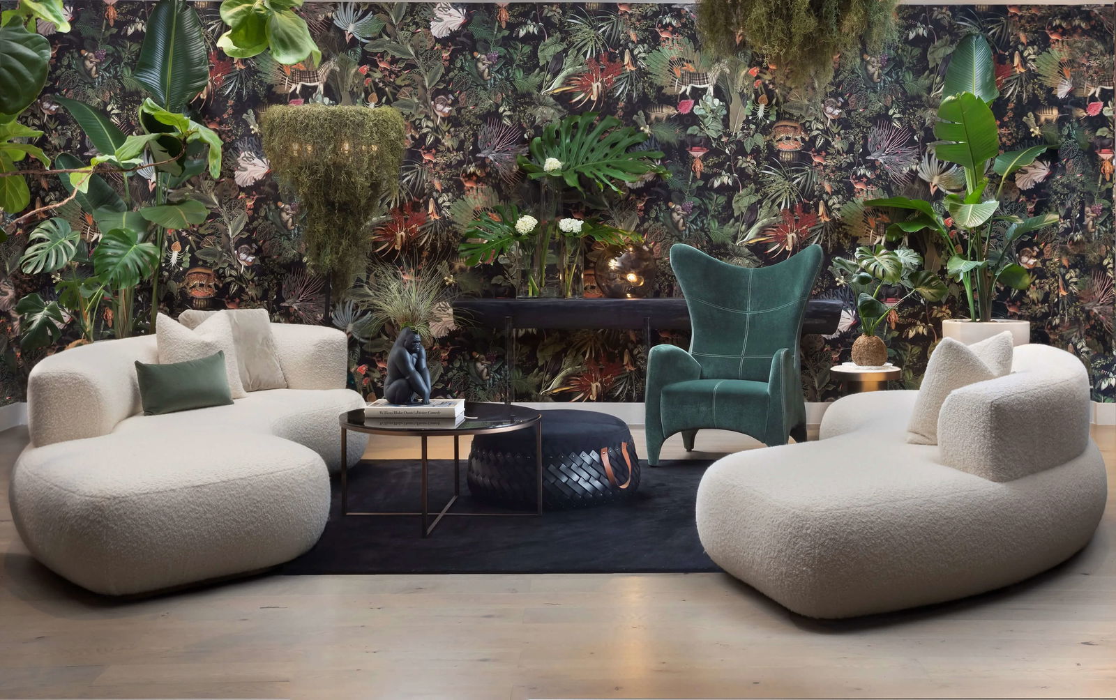 Off White 3 Seater Fabric Sofa with Wooden Base -