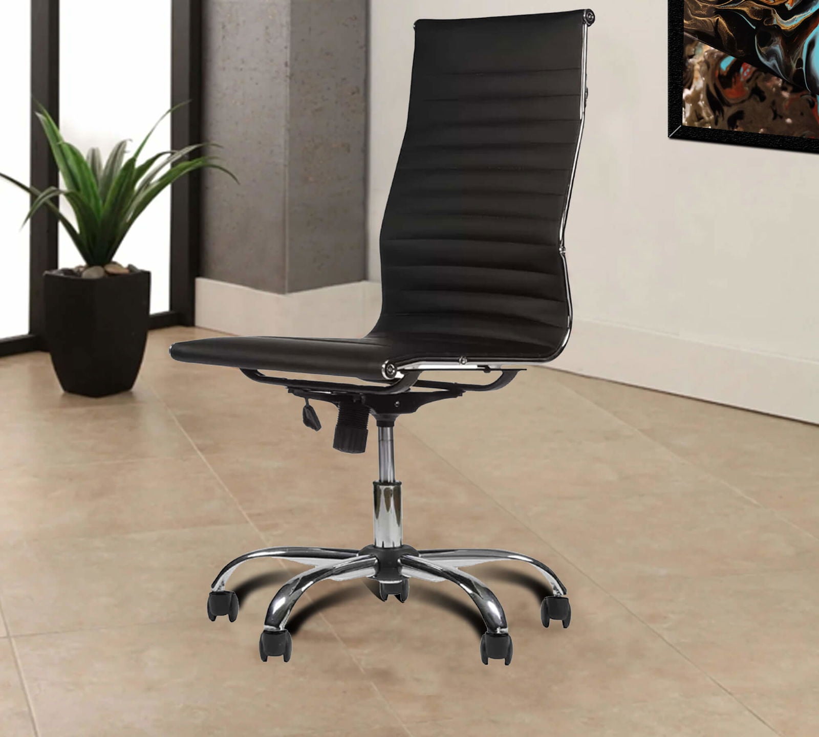 Office Executive Chair High Back with D Shape Armrest and Chrome Base -