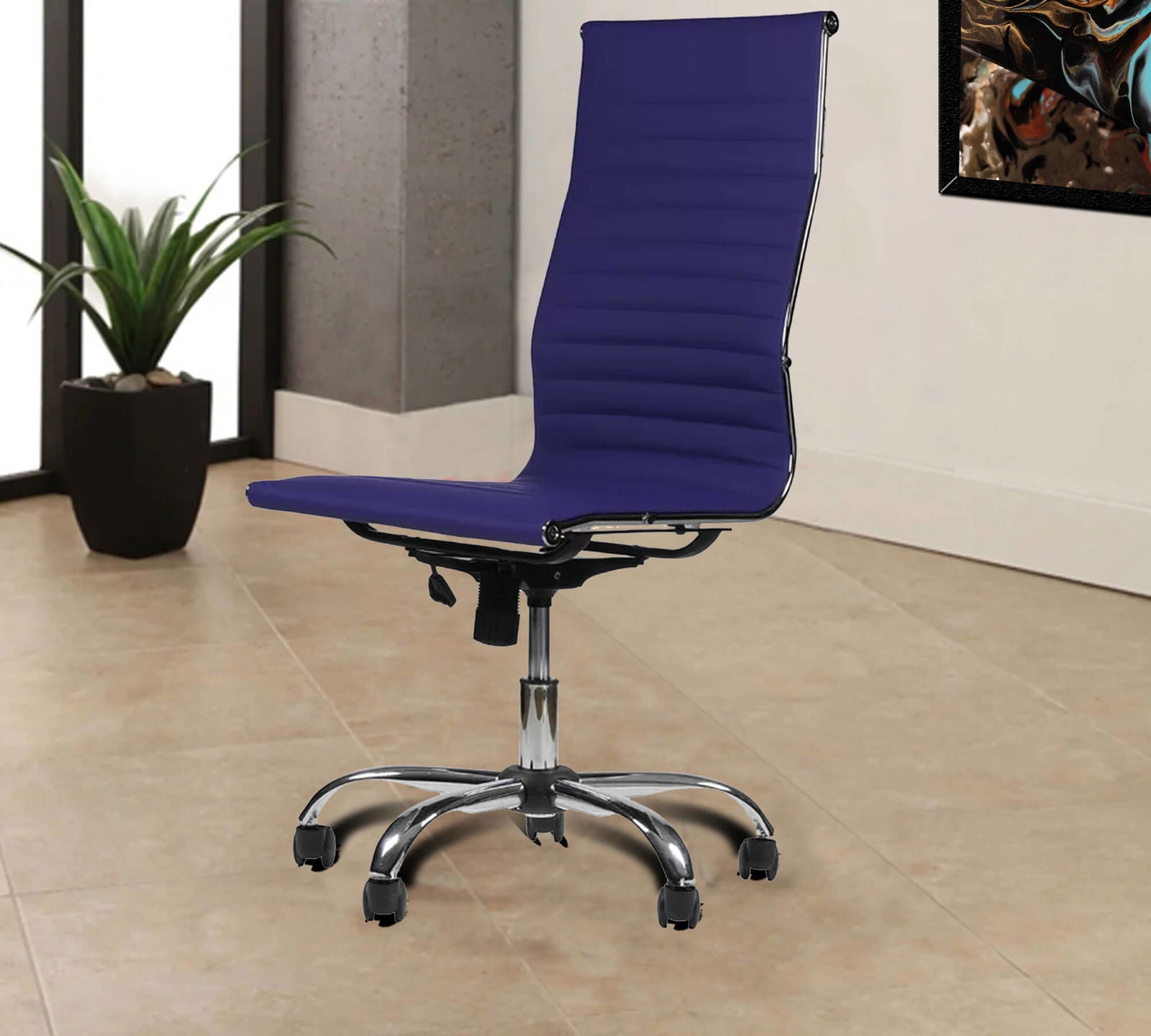 Office Executive Chair High Back with D Shape Armrest and Chrome Base -