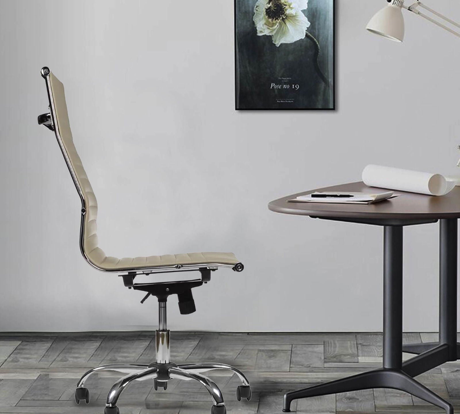 Office Executive Chair High Back with D Shape Armrest and Chrome Base -