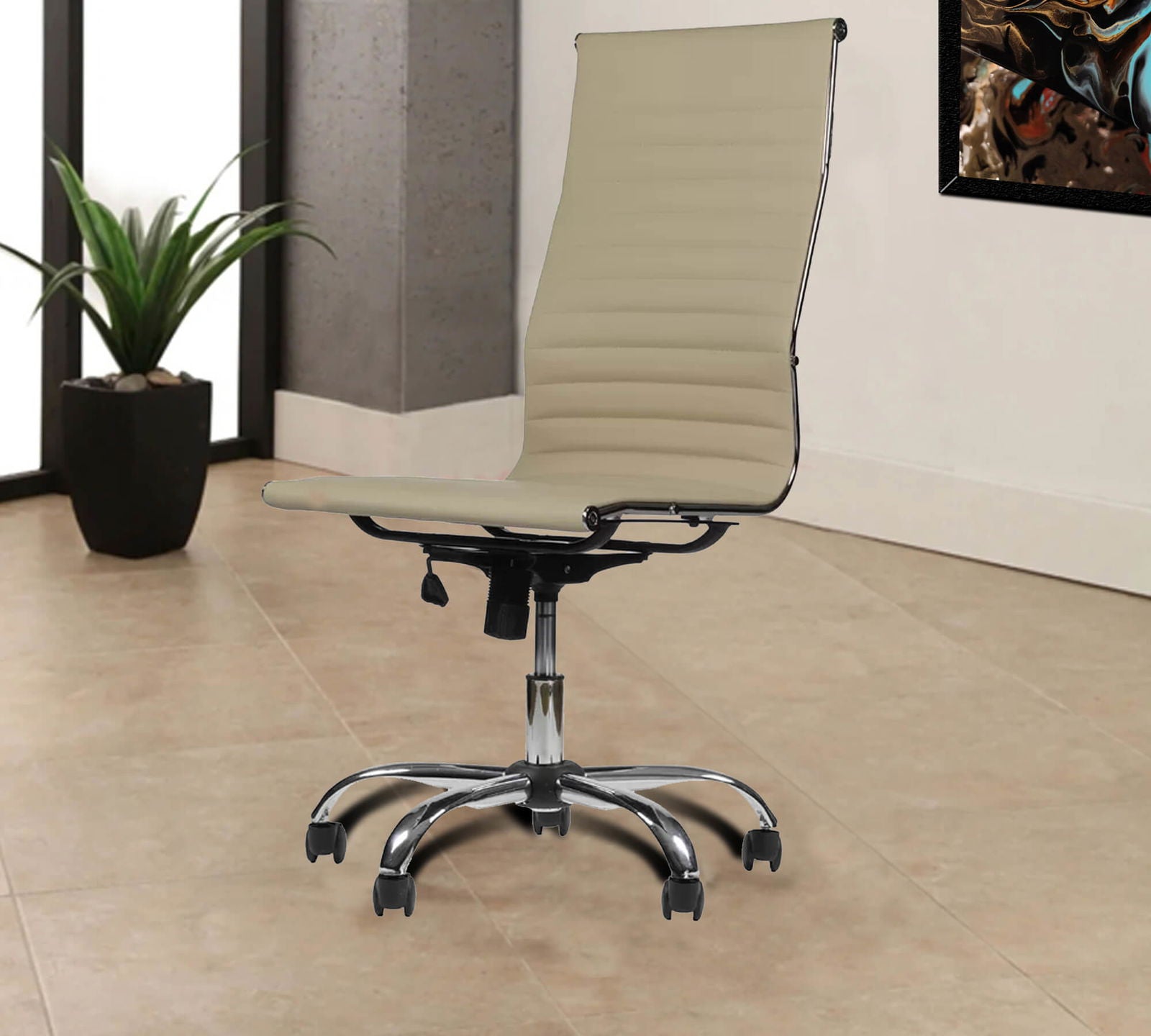 Office Executive Chair High Back with D Shape Armrest and Chrome Base -