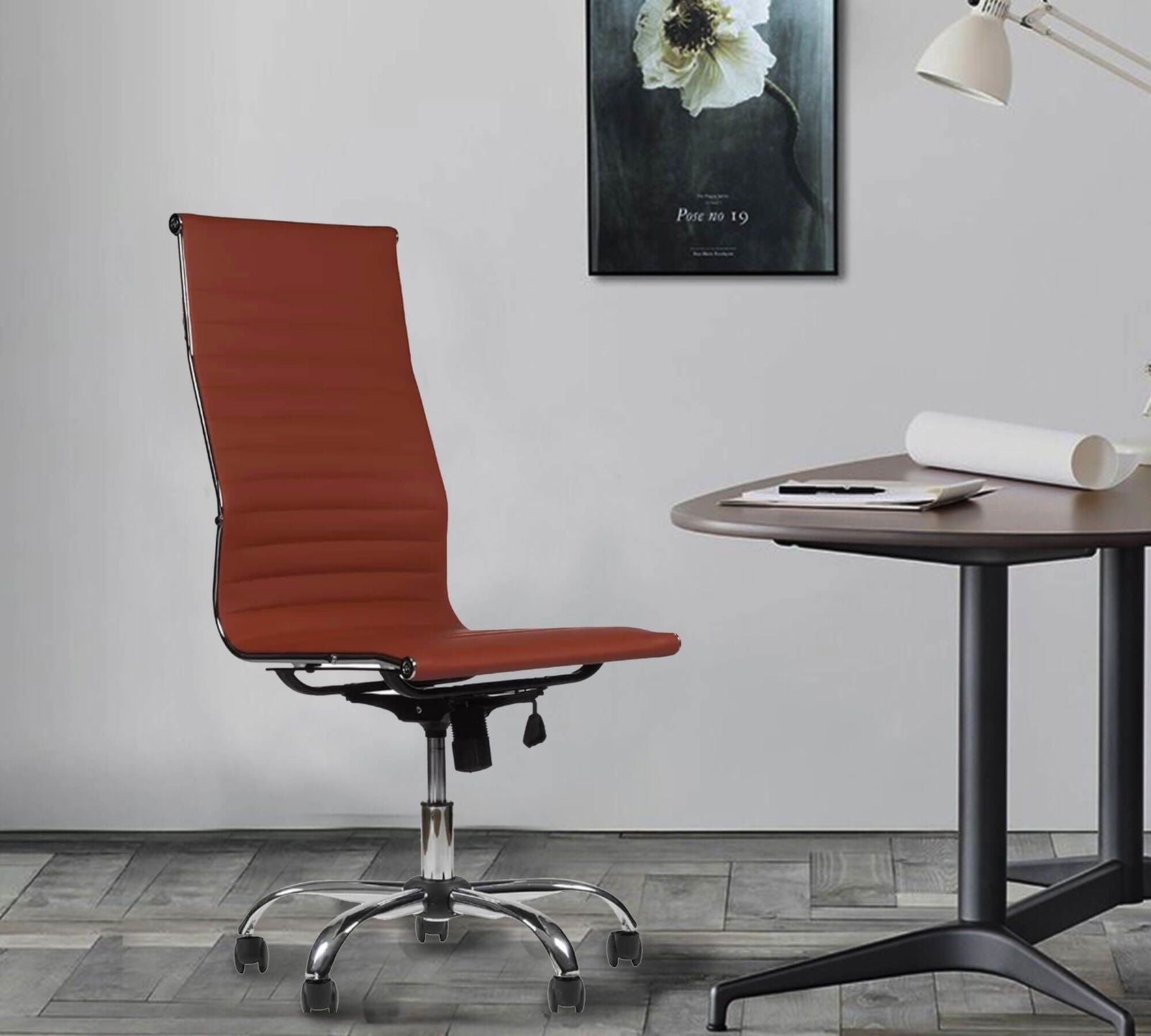 Office Executive Chair High Back with D Shape Armrest and Chrome Base -