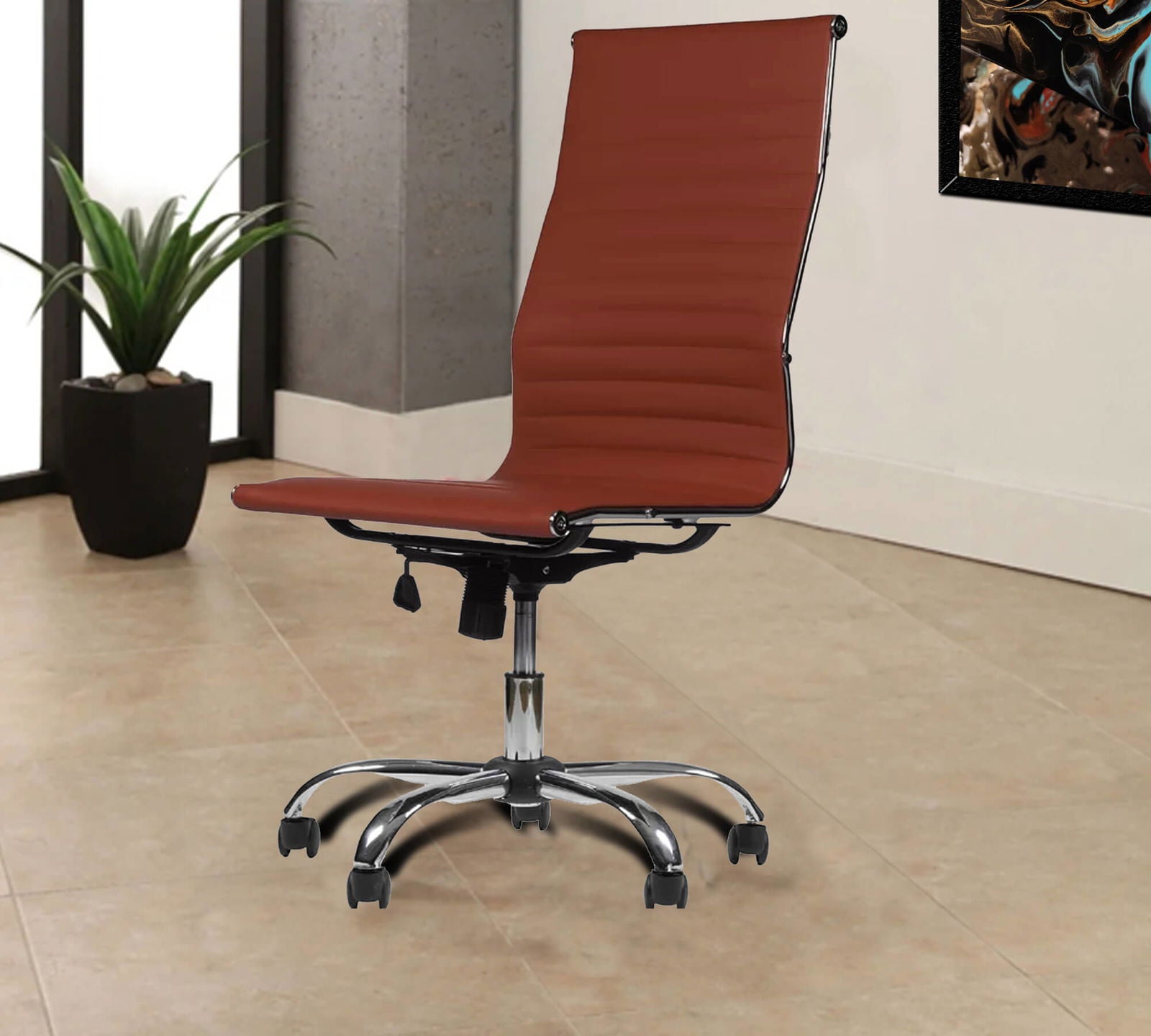 Office Executive Chair High Back with D Shape Armrest and Chrome Base -