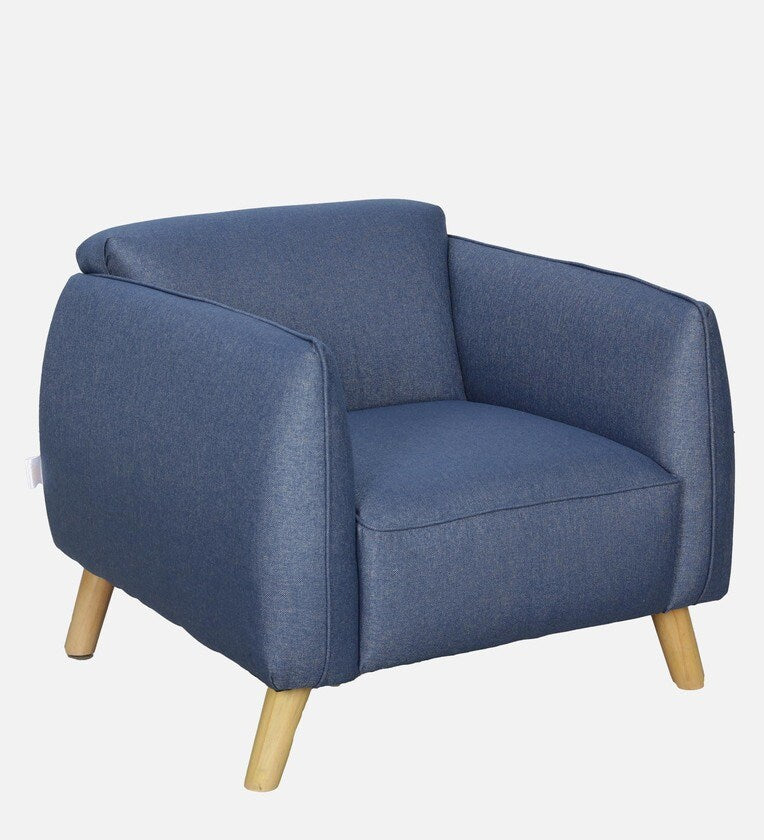 One Seater Seat Sofa Cotton Fabric With Wooden Legs Base -