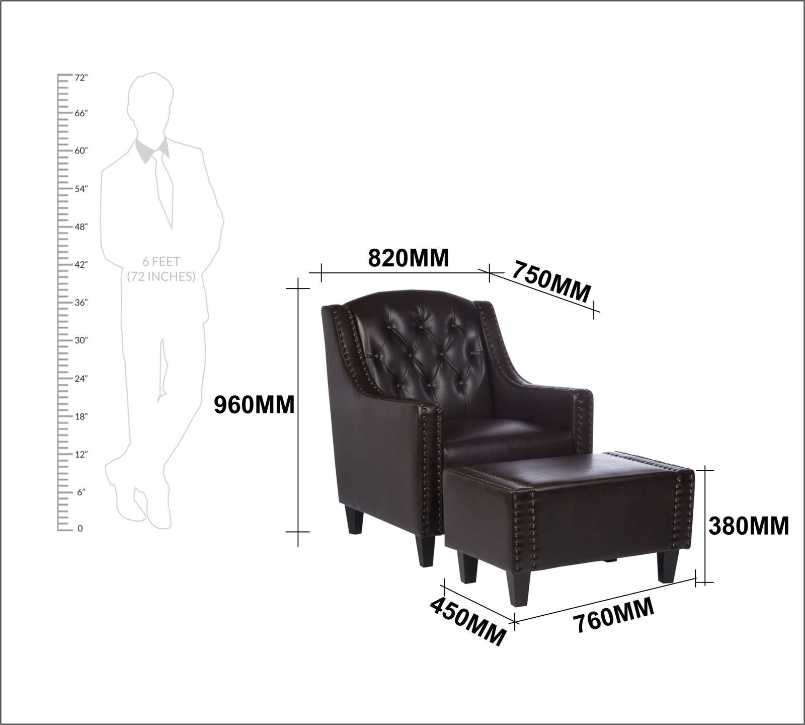 One Seater Sofa Wooden Legs With Ottoman -