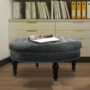 ठोस लकड़ी का फ्रेम, पैर, आधार कपड़ा, गोल ओटोमन