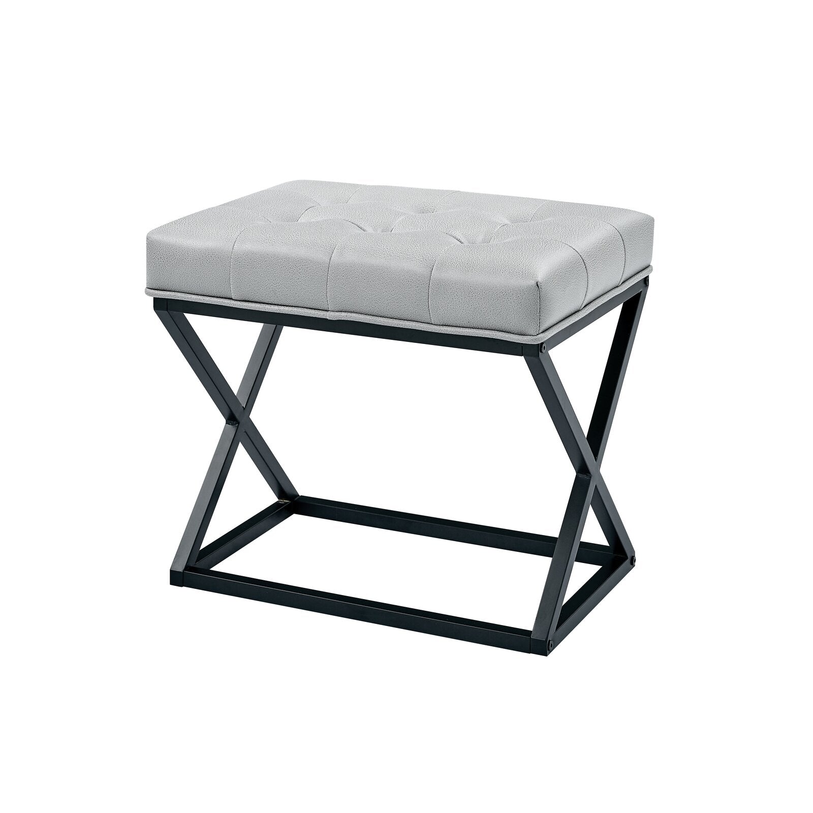 Chic Tufted Light Gray Ottoman with Modern X-Base - Versatile Footrest, Extra Seating & Accent for Any Room
