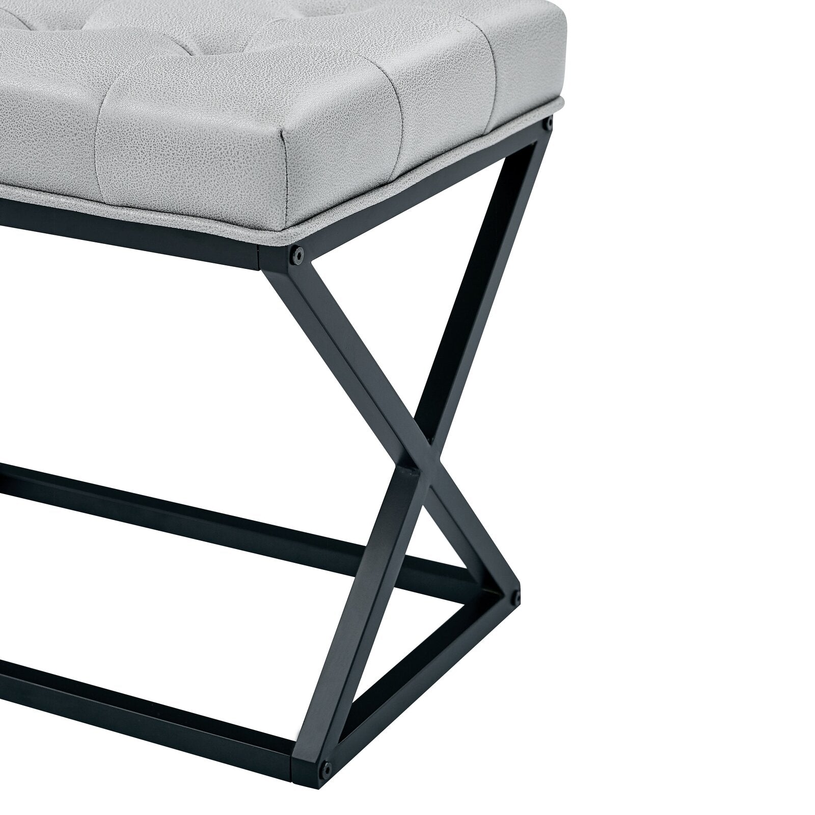 Chic Tufted Light Gray Ottoman with Modern X-Base - Versatile Footrest, Extra Seating & Accent for Any Room