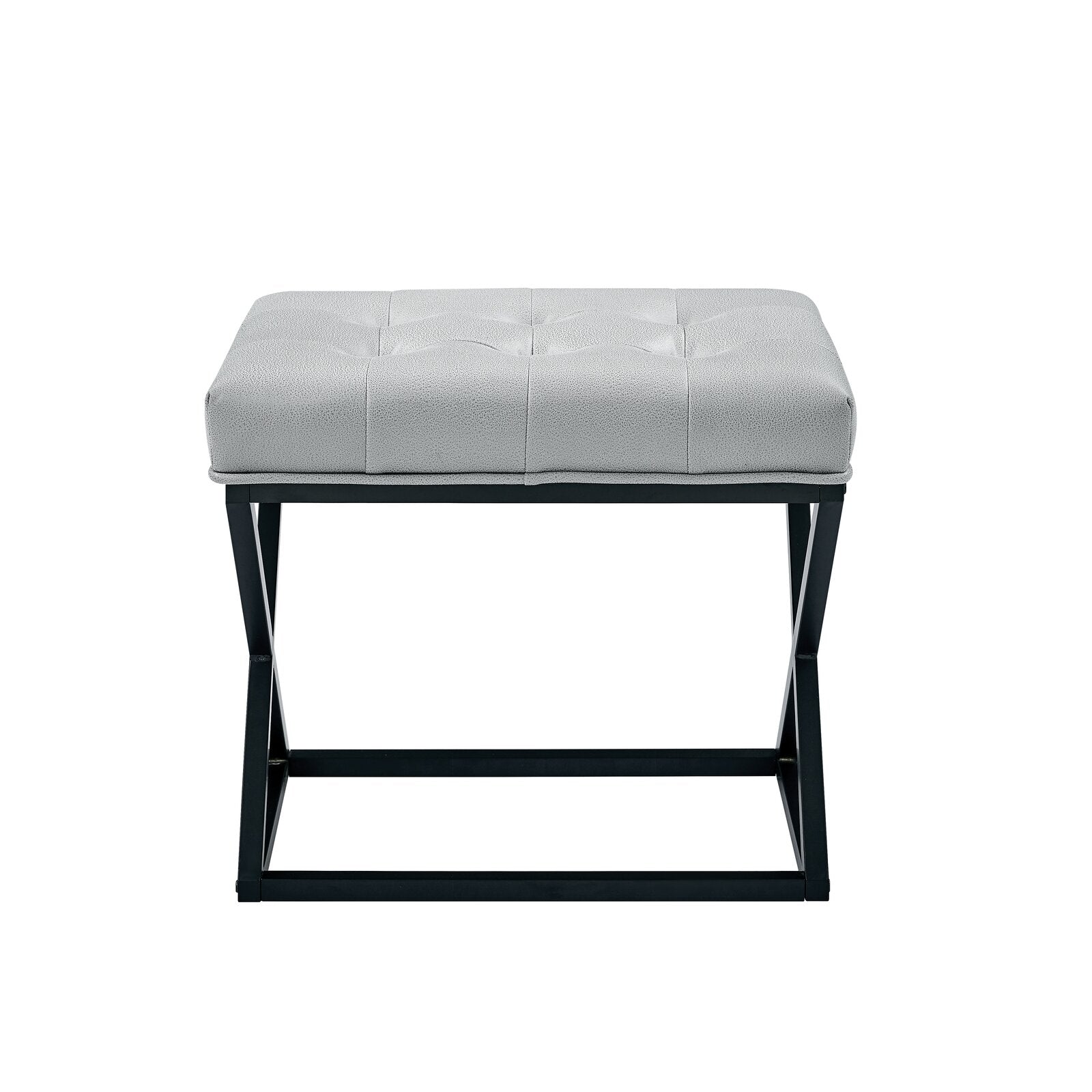 Chic Tufted Light Gray Ottoman with Modern X-Base - Versatile Footrest, Extra Seating & Accent for Any Room