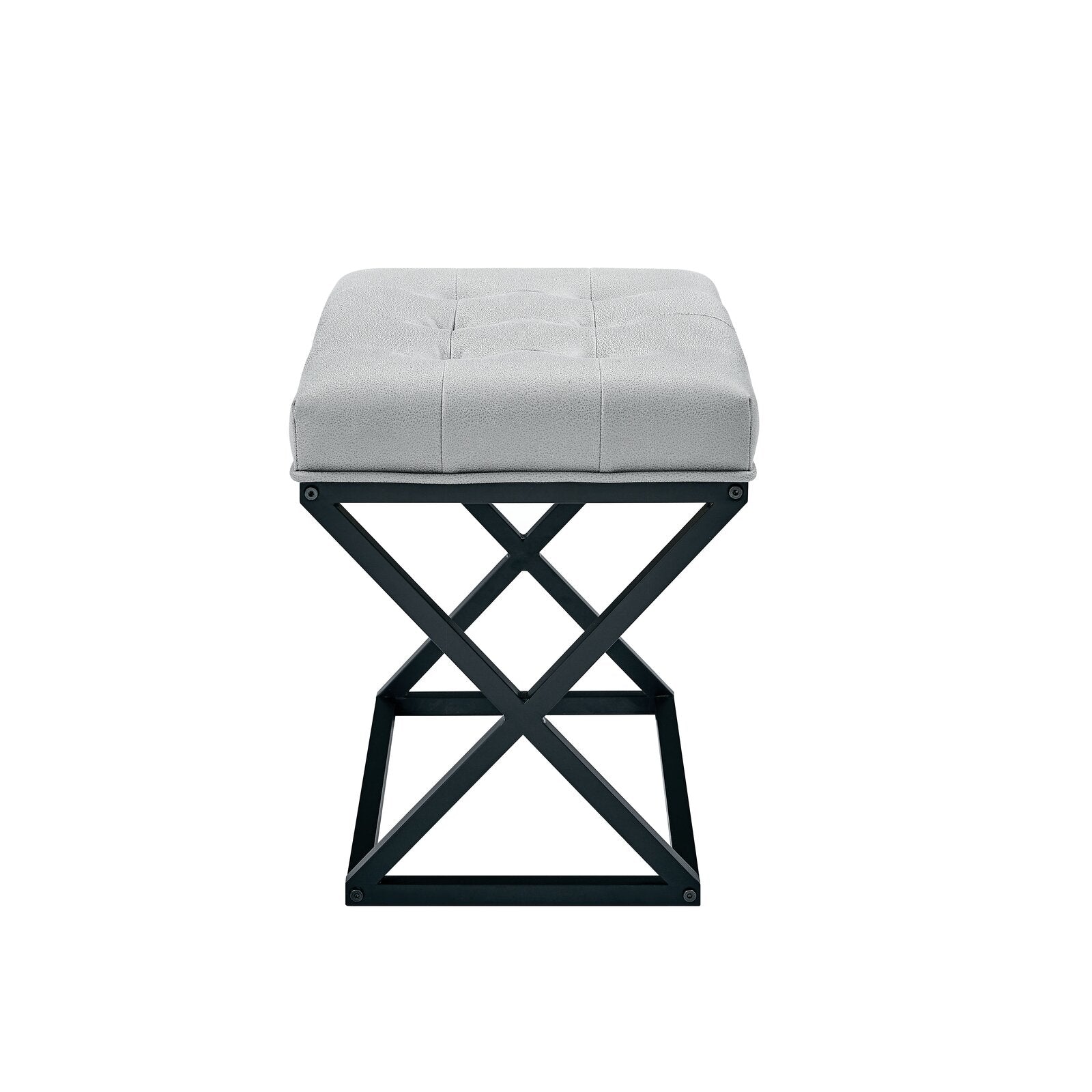 Chic Tufted Light Gray Ottoman with Modern X-Base - Versatile Footrest, Extra Seating & Accent for Any Room