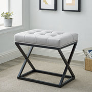 Chic Tufted Light Gray Ottoman with Modern X-Base - Versatile Footrest, Extra Seating & Accent for Any Room
