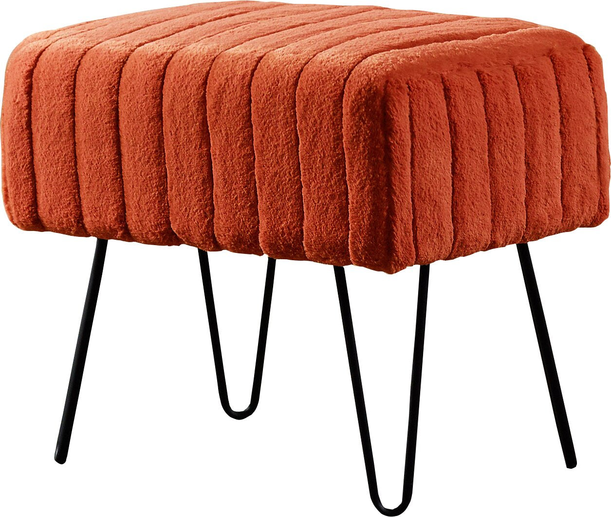 फ़ैब्रिक अपहोल्स्ट्री और मेटल लेग्स बेस ओटोमन