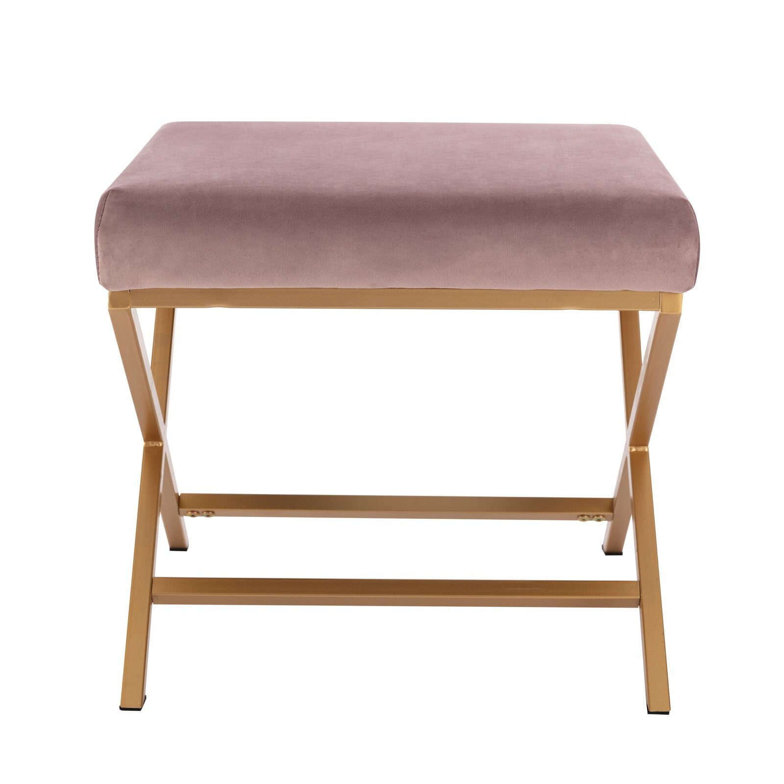 फ़ैब्रिक अपहोल्स्ट्री और धातु के पैरों वाला ओटोमन