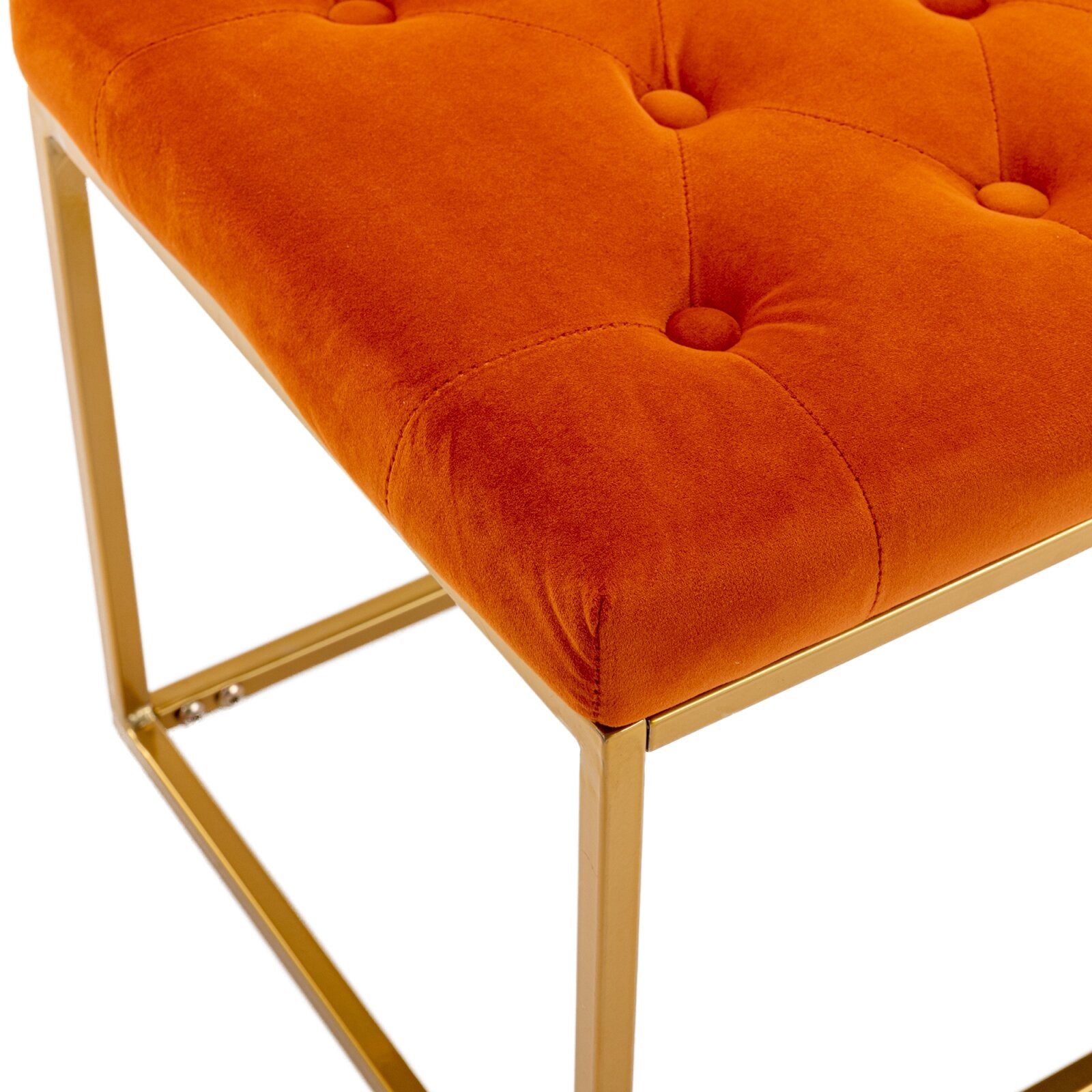 फ़ैब्रिक अपहोल्स्ट्री और मेटल लेग्स बेस ओटोमन