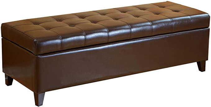 स्टोरेज के साथ लकड़ी के फ्रेम वाला लेदरेट ओटोमन