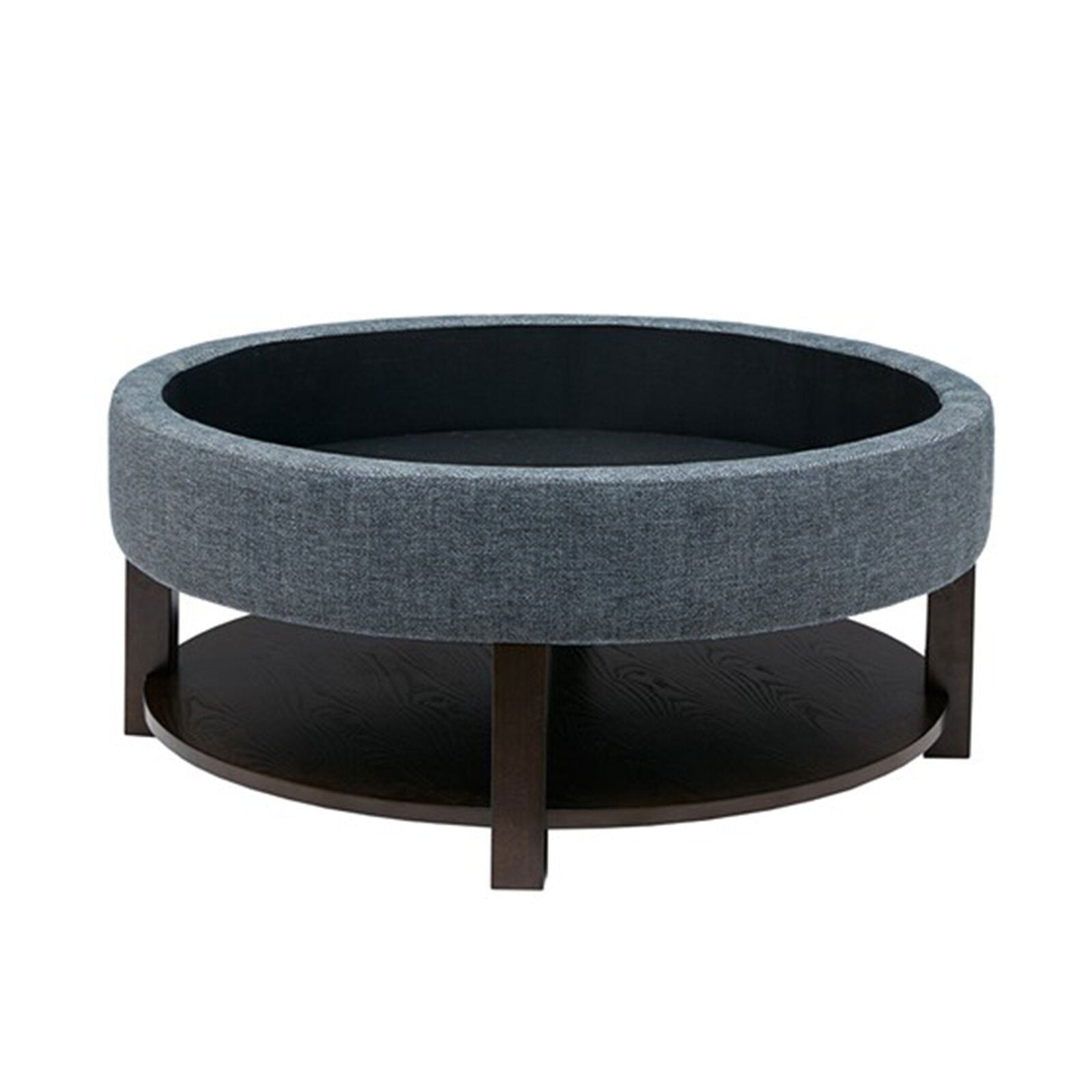 Ottoman With Storage Fabric Upholstery & Wooden Base -