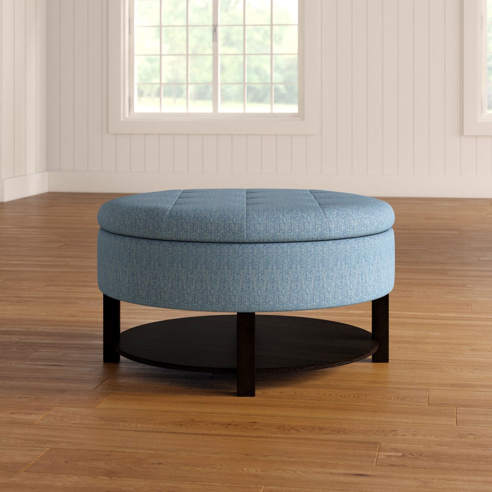 Ottoman With Storage Fabric Upholstery & Wooden Base -