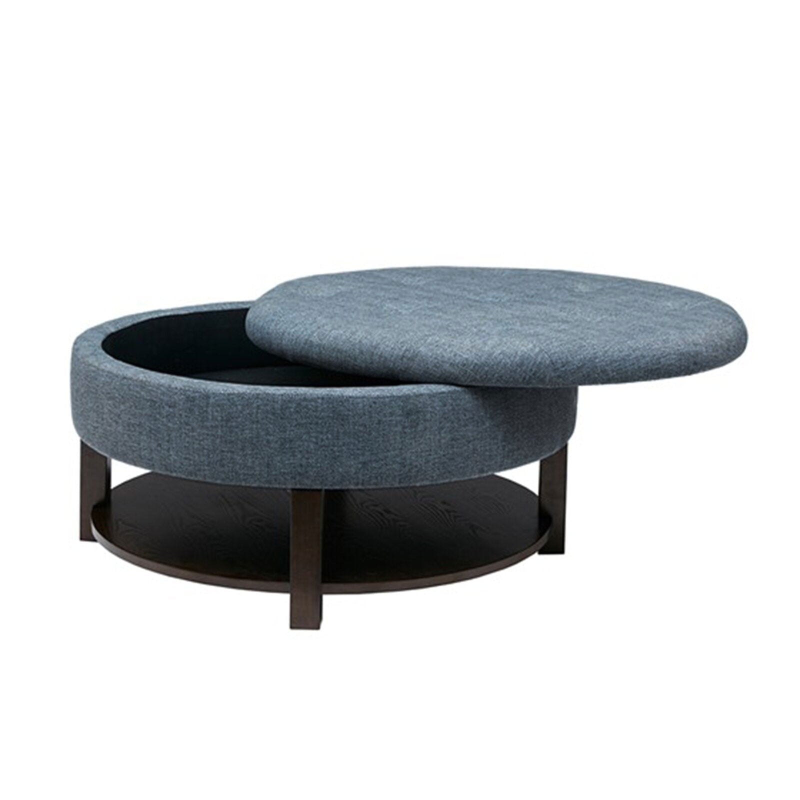 Ottoman With Storage Fabric Upholstery & Wooden Base -