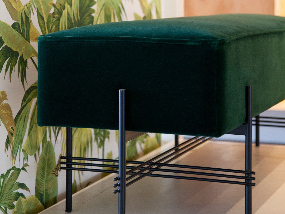 Ottoman in Fabric Upholstery & Metal Base -