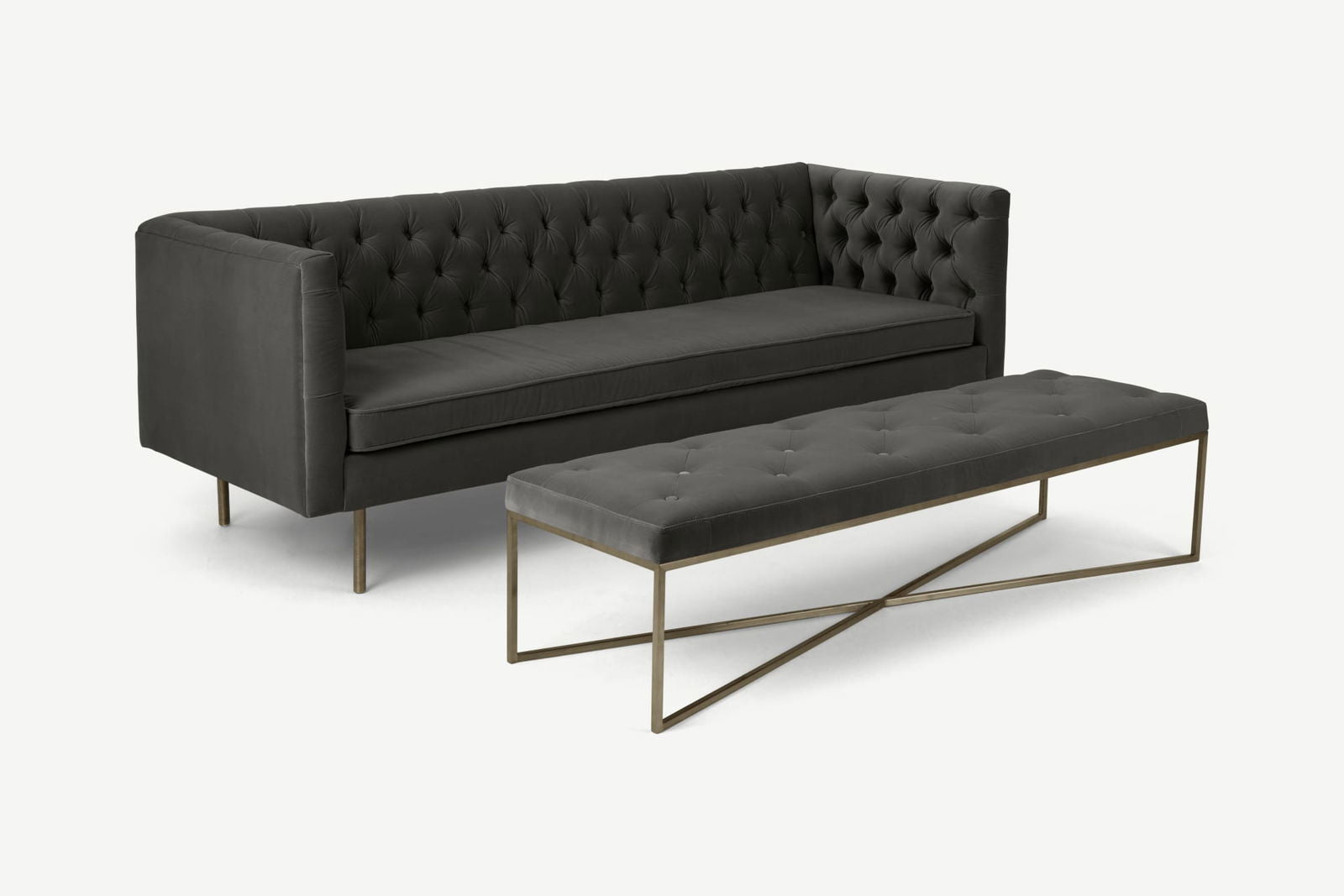 Ottoman in Fabric Upholstery & Metal Base -