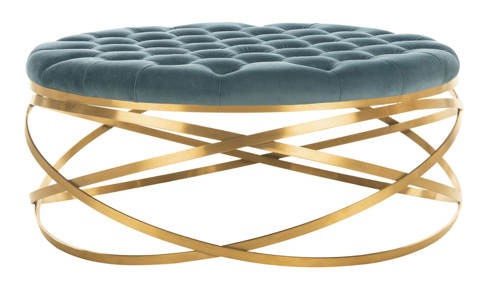 Ottoman in Fabric Upholstery & Metal Base -
