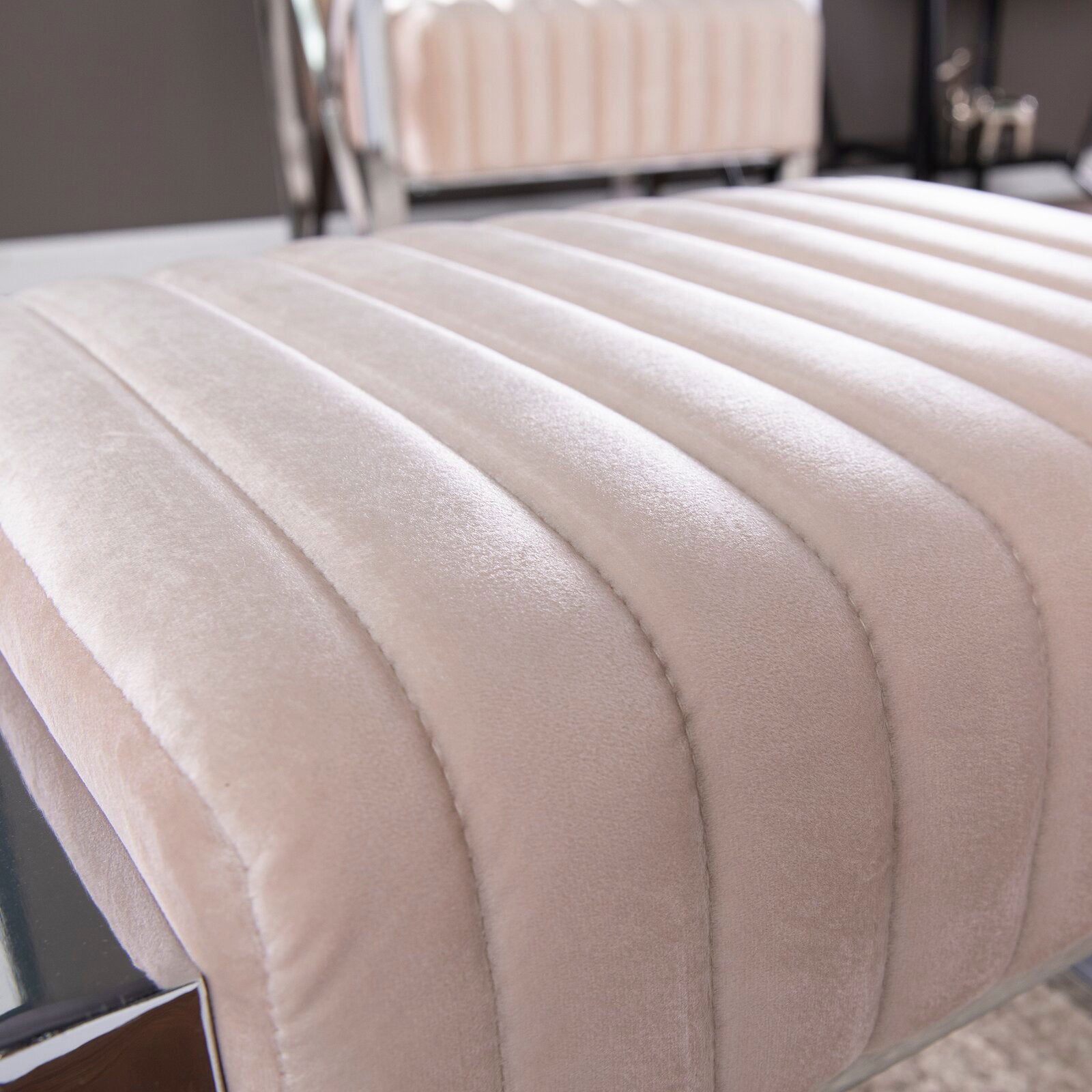 Ottoman in Fabric Upholstery & Metal Base -