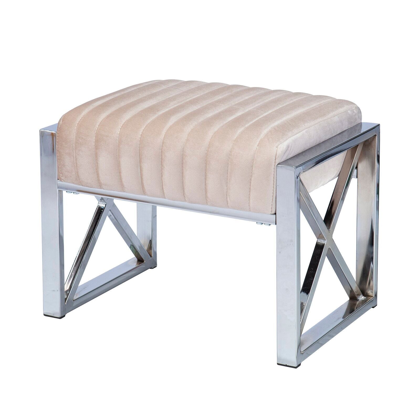 Ottoman in Fabric Upholstery & Metal Base -