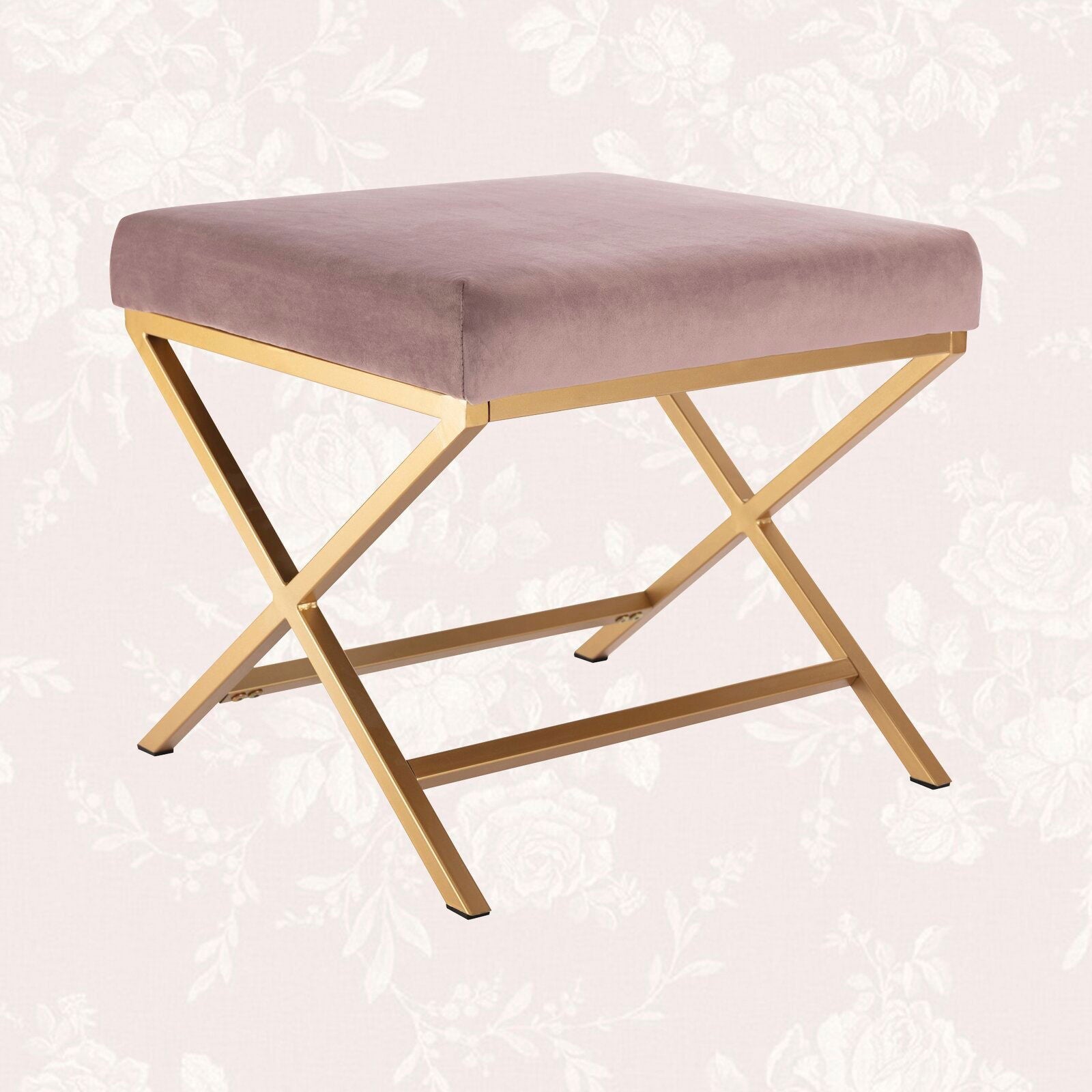 Ottoman in Fabric Upholstery & Metal Legs -
