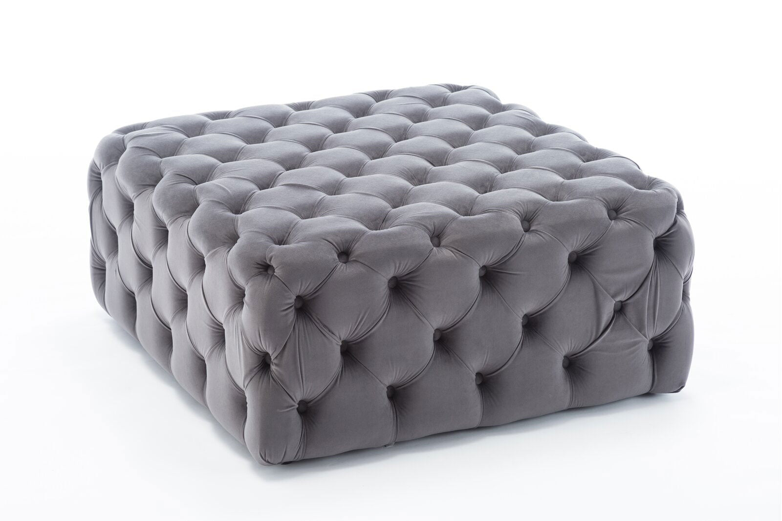 Ottoman in Fabric Upholstery & Wooden Base -