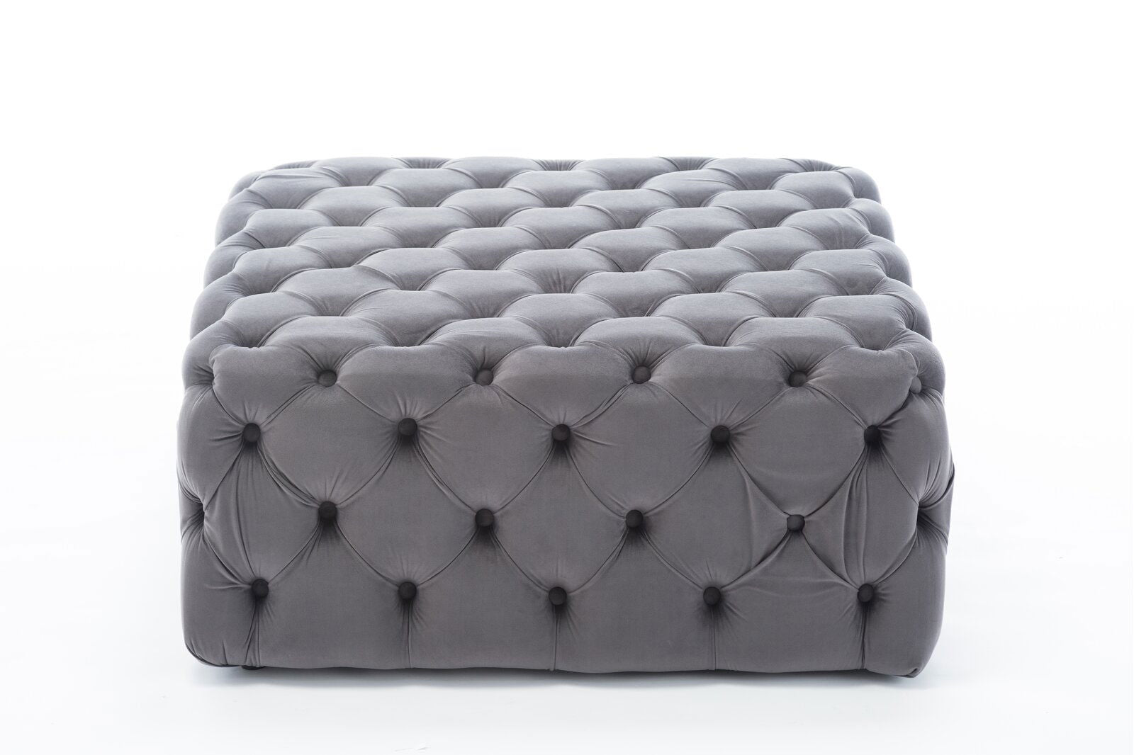 Ottoman in Fabric Upholstery & Wooden Base -
