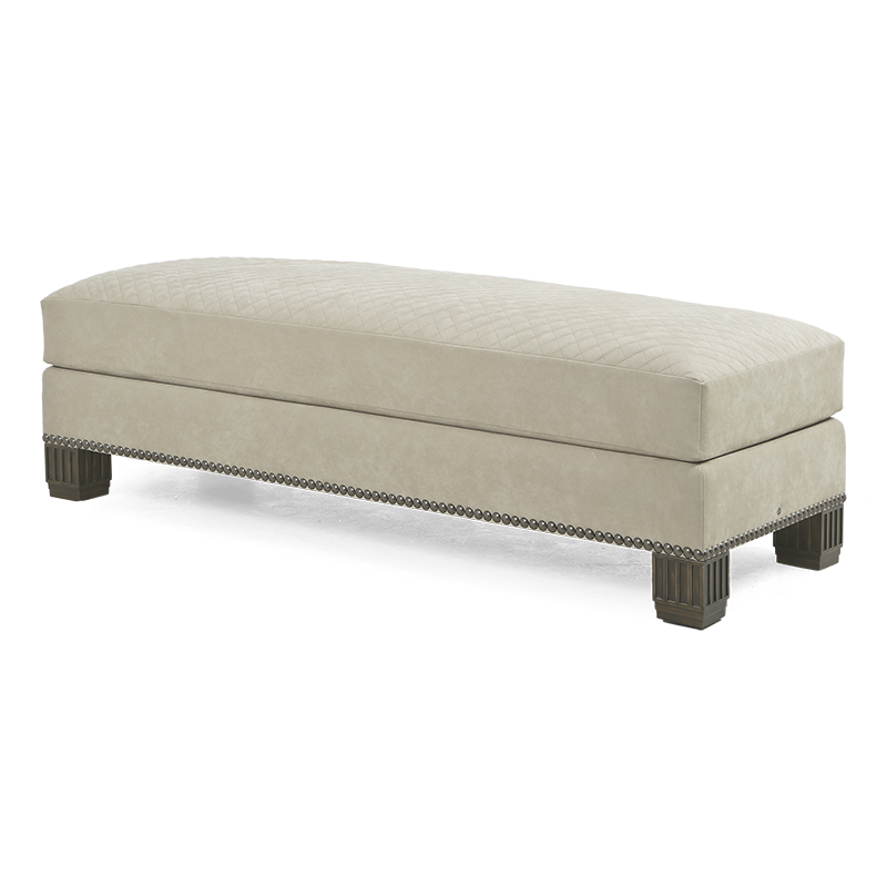 Ottoman in Fabric Upholstery & Wooden Base -
