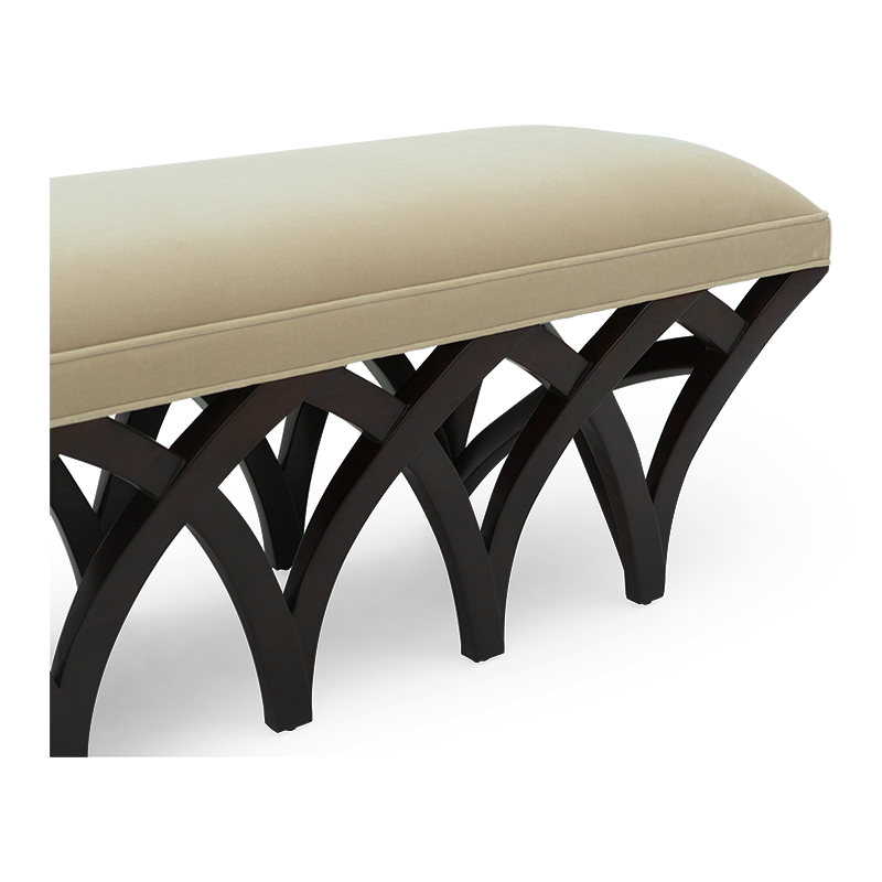 Ottoman in Fabric Upholstery & Wooden Base -