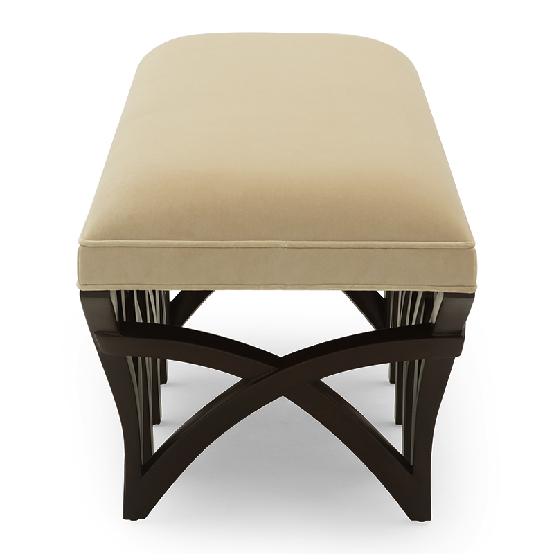 Ottoman in Fabric Upholstery & Wooden Base -