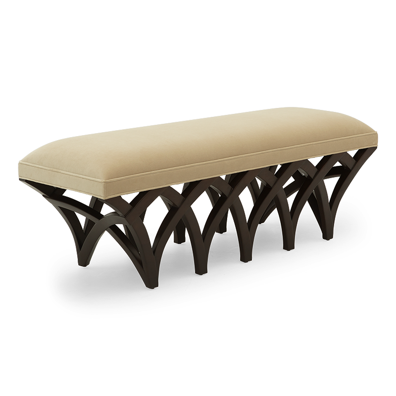 Ottoman in Fabric Upholstery & Wooden Base -