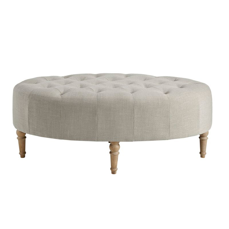 Ottoman in Fabric Upholstery & Wooden Base -