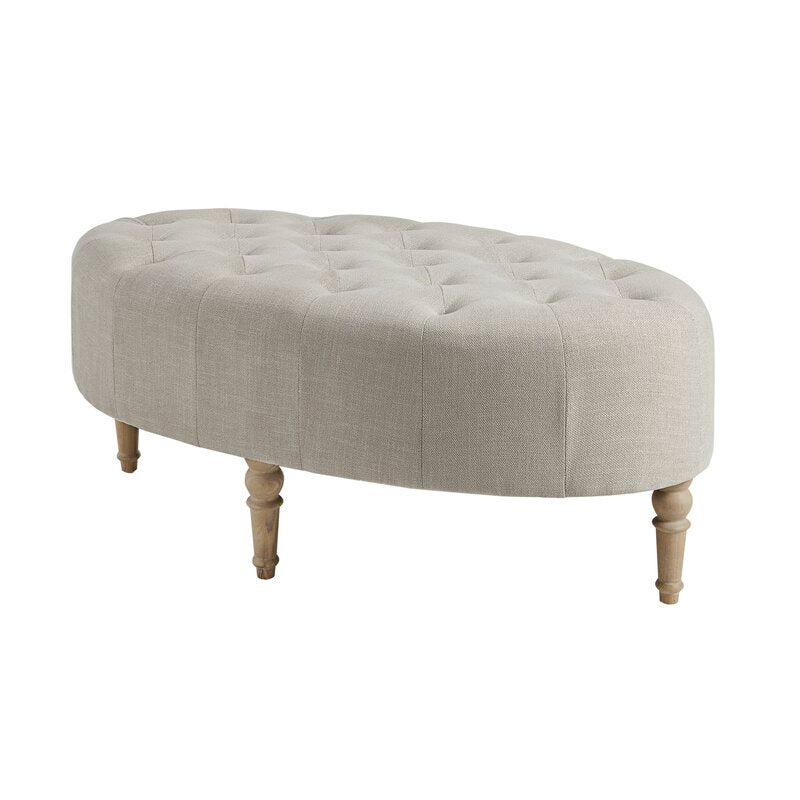 Ottoman in Fabric Upholstery & Wooden Base -