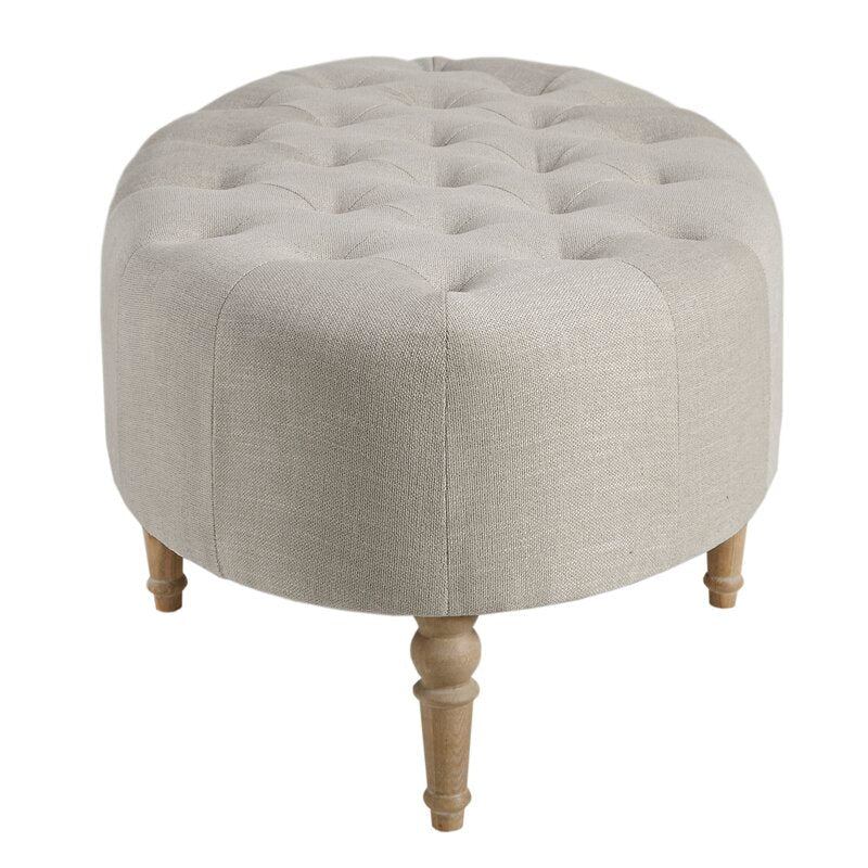 Ottoman in Fabric Upholstery & Wooden Base -