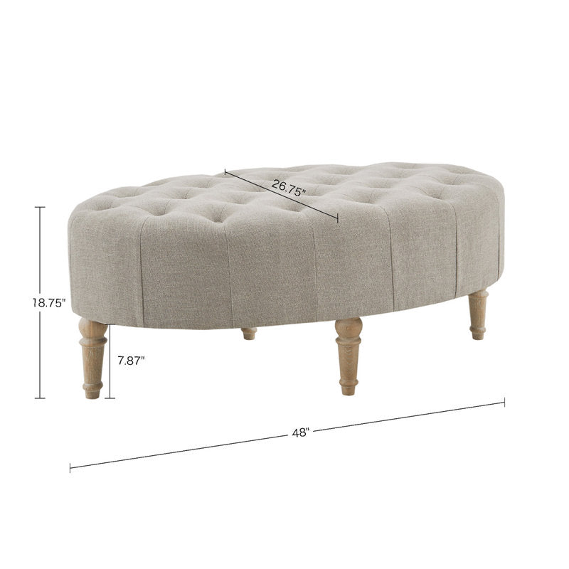 Ottoman in Fabric Upholstery & Wooden Base -