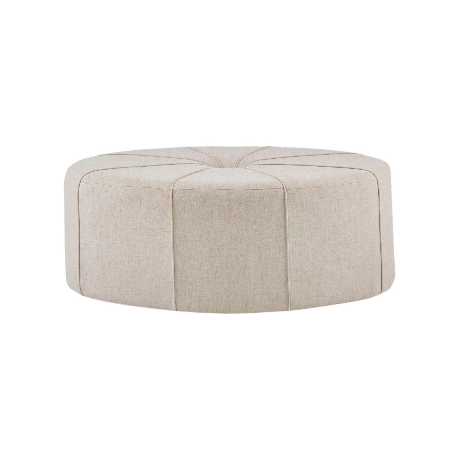 Ottoman in Fabric Upholstery & Wooden Base -