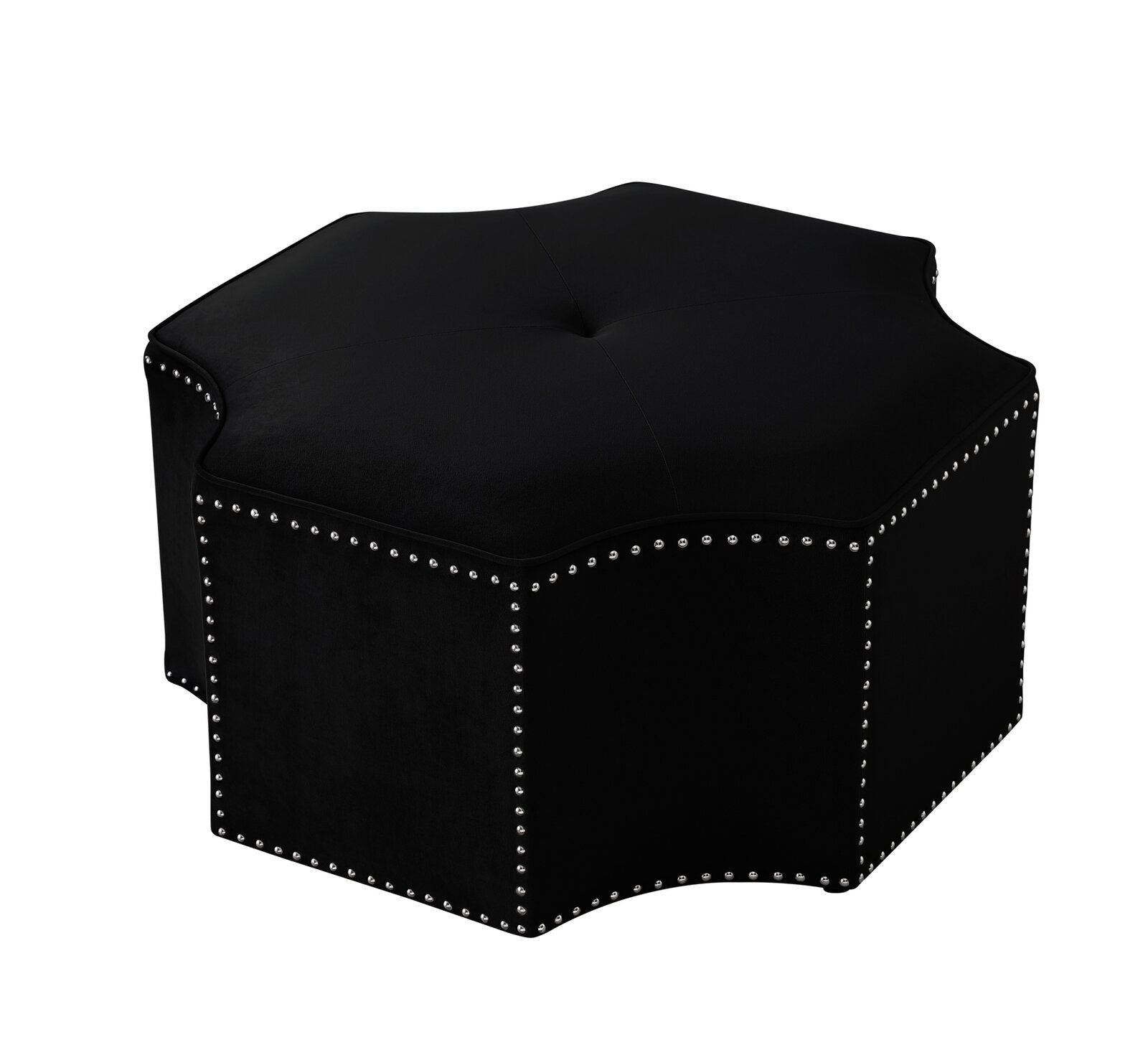 Ottoman in Fabric Upholstery & Wooden Base -