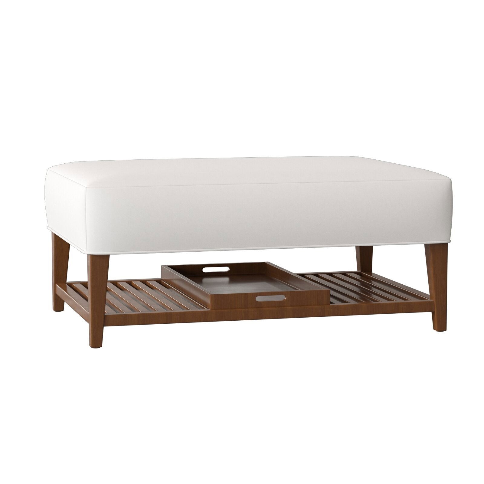 Ottoman in Fabric Upholstery & Wooden Base -