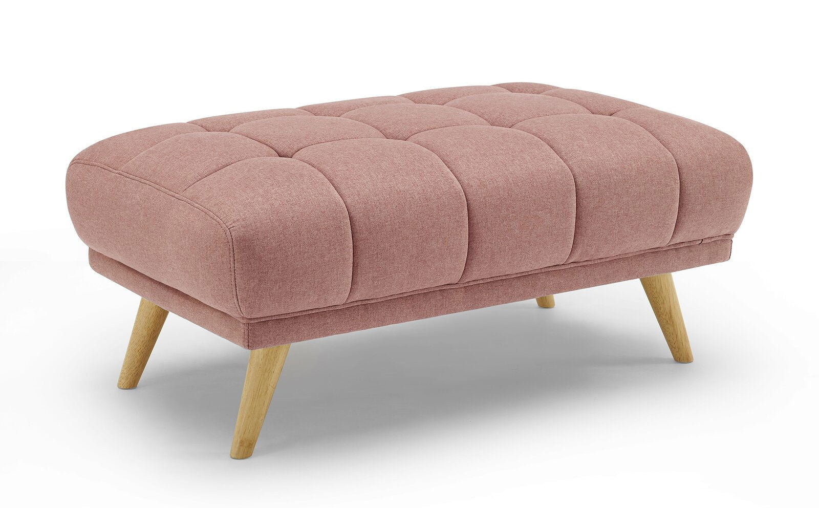Ottoman in Fabric Upholstery & Wooden Base -