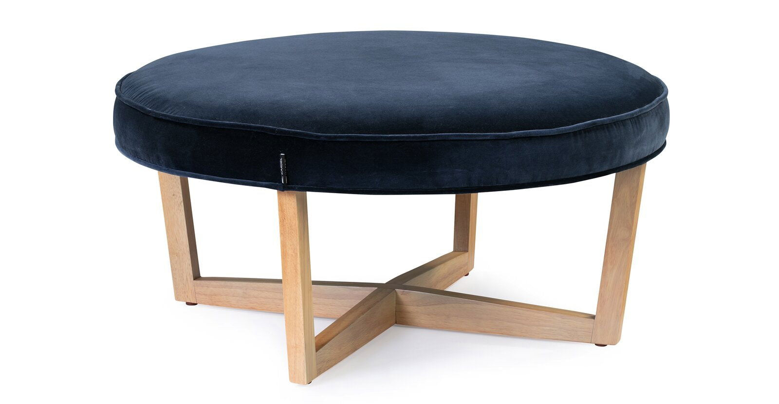 Ottoman in Fabric Upholstery & Wooden Base -