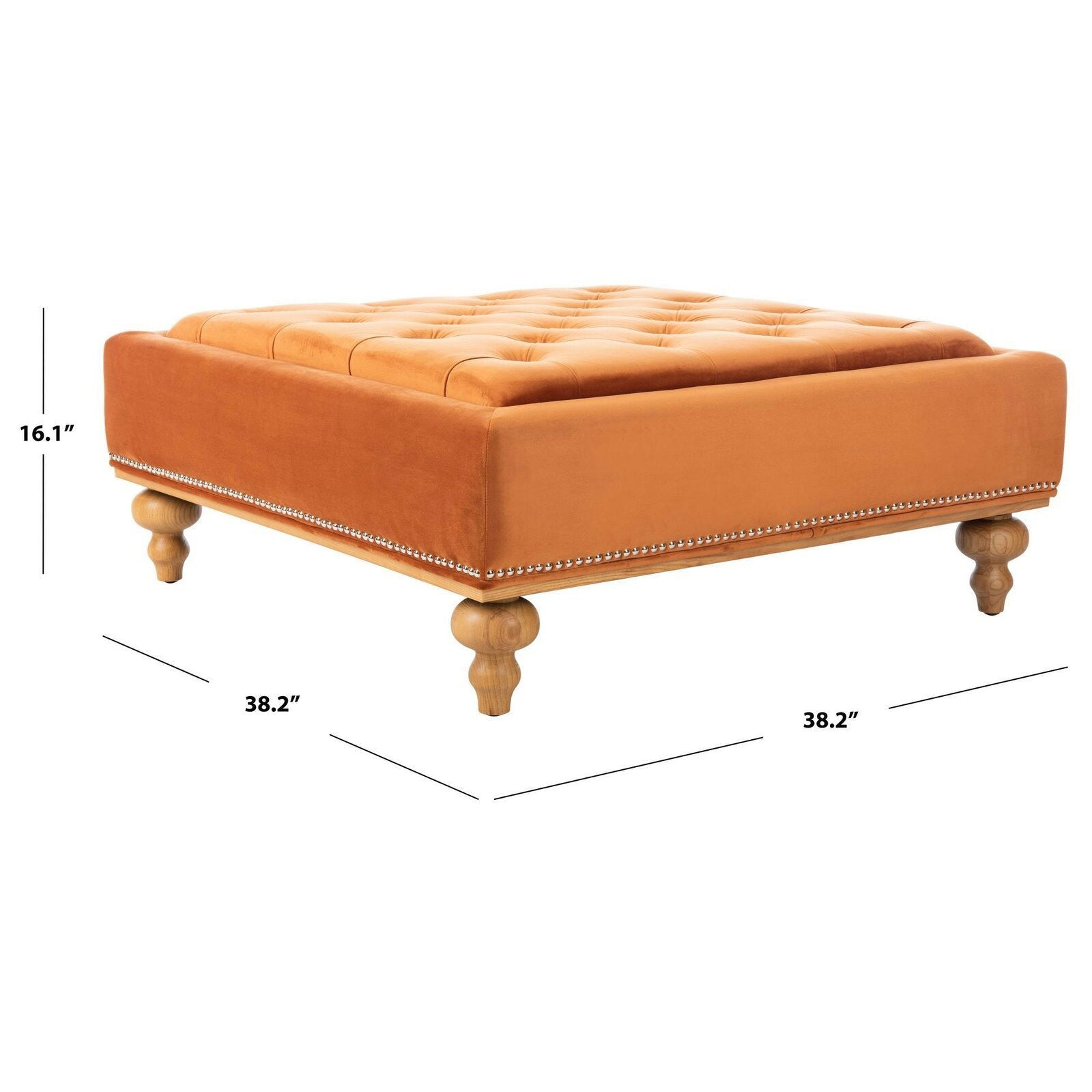 Ottoman in Fabric Upholstery & Wooden Base -