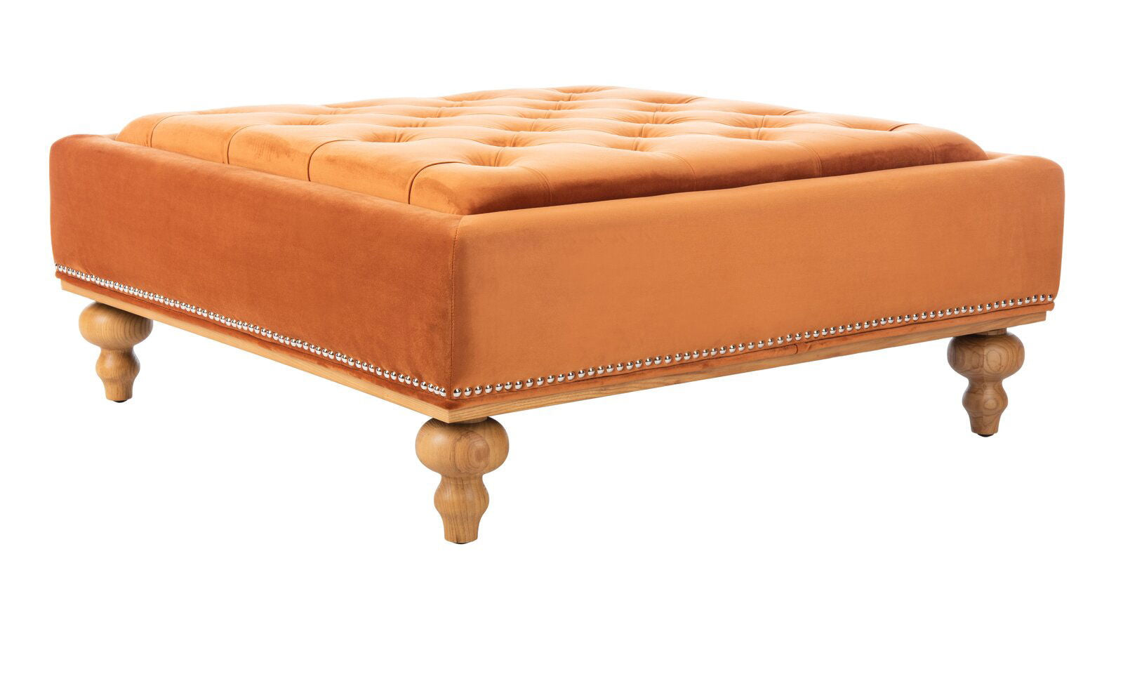 Ottoman in Fabric Upholstery & Wooden Base -